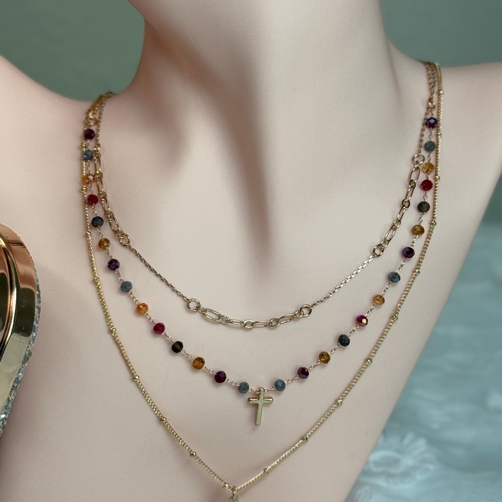 ⚜️🔥 Gold Multicolor Layered Necklace Set - Picture 4 of 8